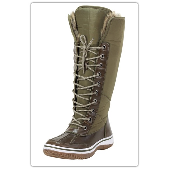 The NEW Boutique Shoes - Olive Green Knee High Lace Up Winter Snow Boots